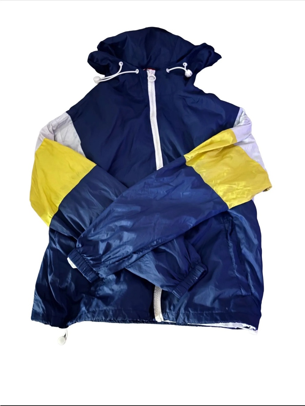 Garage Retro Colorblock Hooded Windbreaker Jacket Navy Yellow XS/S